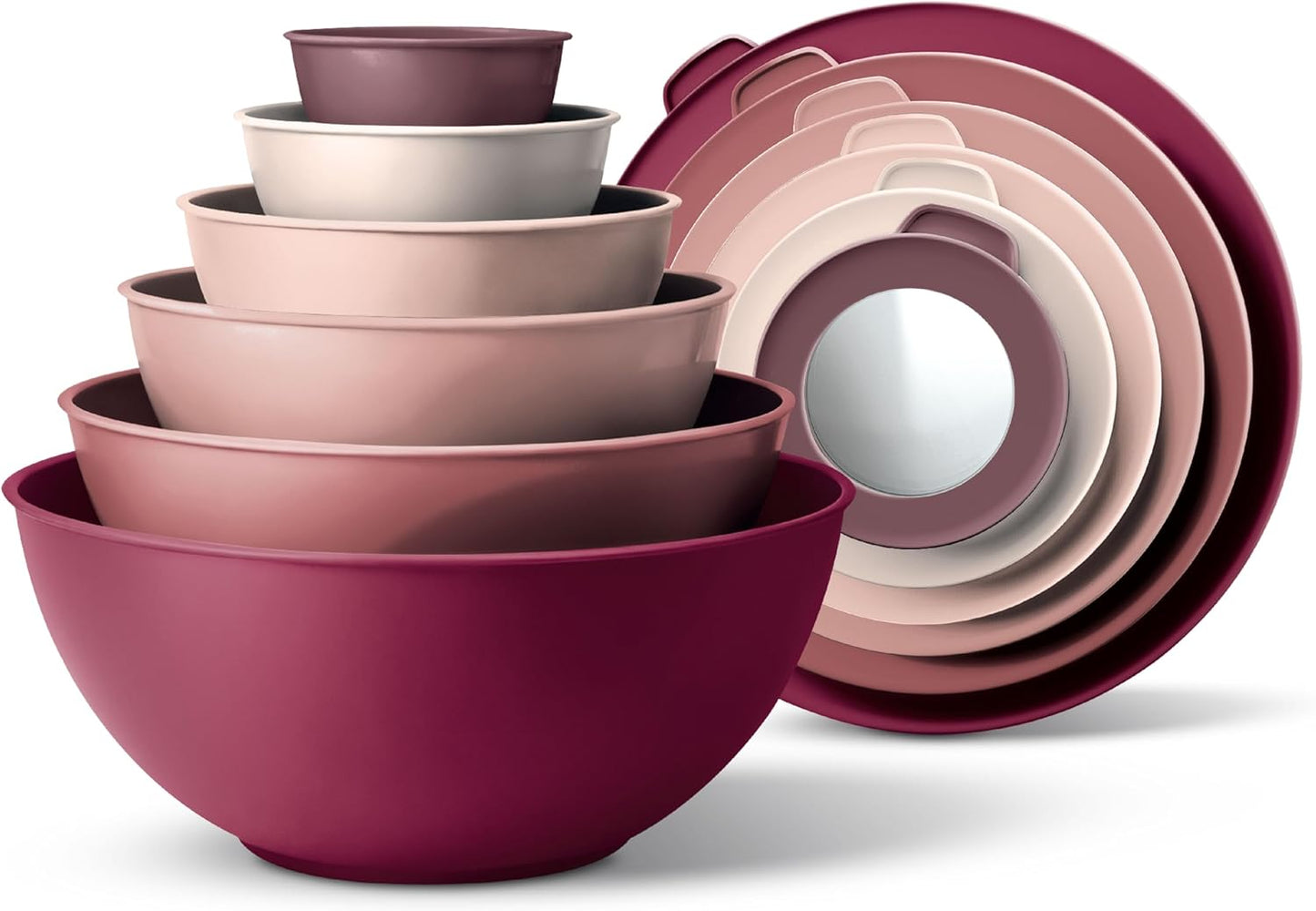 COOK WITH COLOR Mixing Bowls with Lids - 12 Piece Plastic Nesting Bowls Set includes 6 Prep Bowls and 6 Lids, Microwave Safe Mixing Bowl Set, Pink Embossed - Colors A
