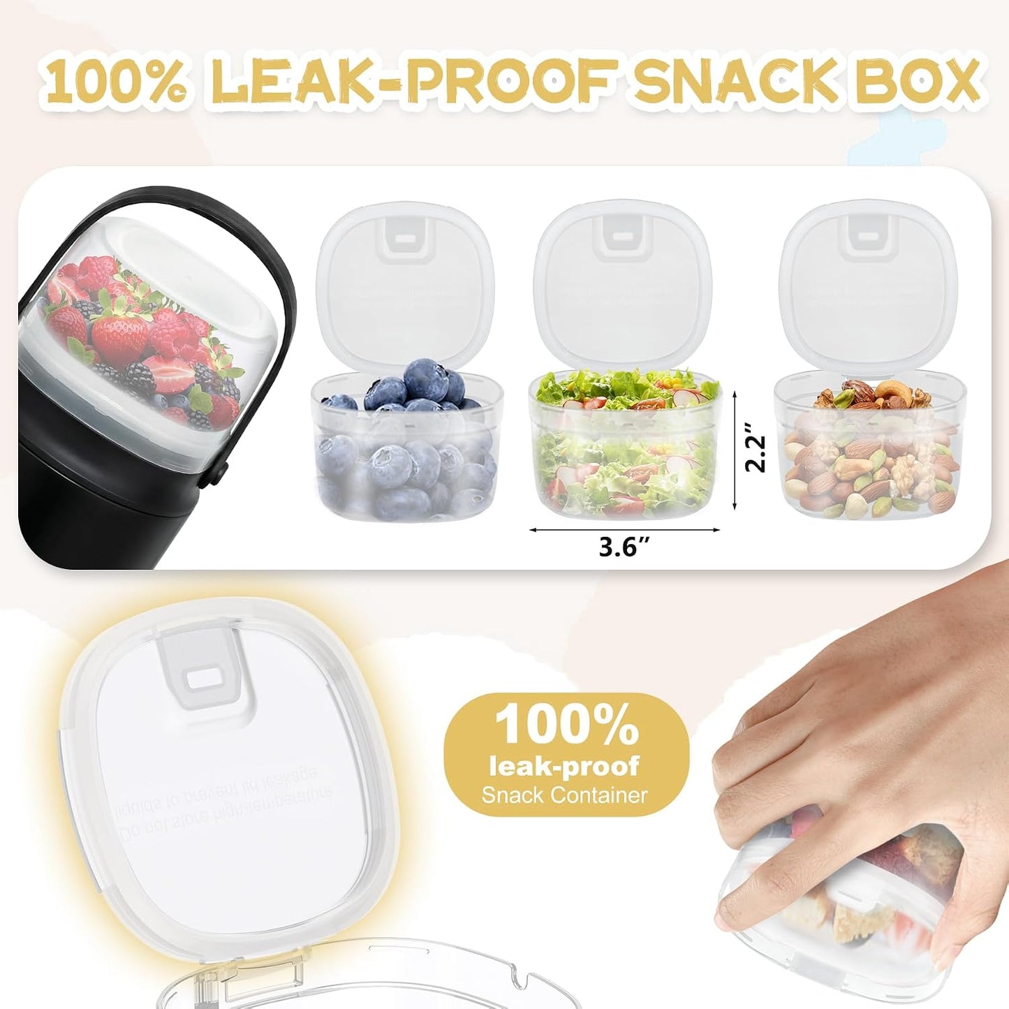 2 - in - 1 Soup Thermo for Hot Food 14oz with Snack Box Container Leak Proof Insulated Lunch Container Kids and Adults Stainless Steel Double Wall Vacuum Wide-mouth Thermal with Spoon and Handle