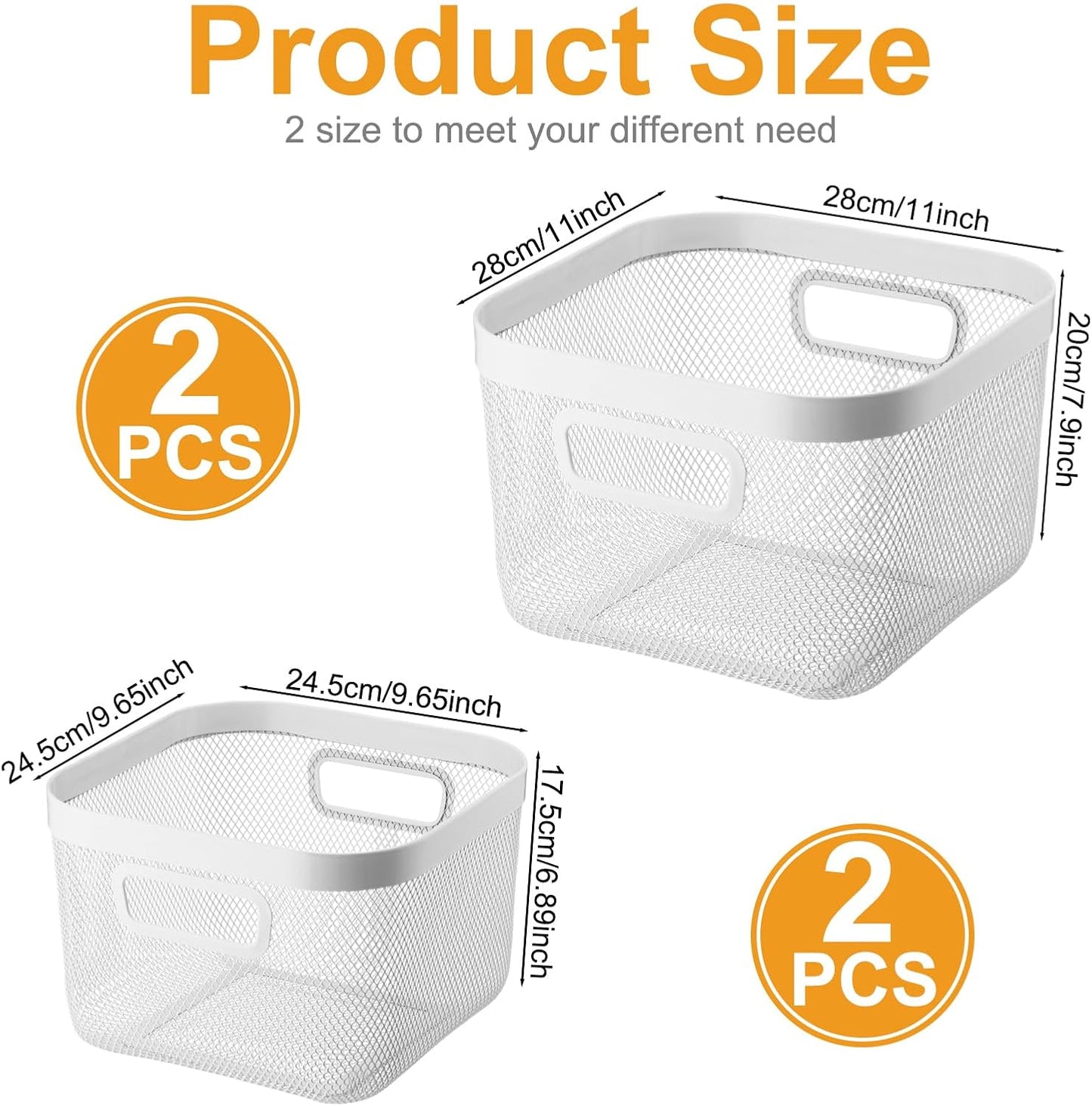 MorningRo 6 Pack Metal Mesh Basket with Hollow Handles Black Wire Storage Bin for Organizing Stackable Metal Fine Mesh Basket for Pantry Bathroom Kitchen Cabinets Shelves (Medium)