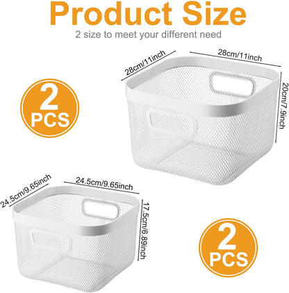 MorningRo 6 Pack Metal Mesh Basket with Hollow Handles Black Wire Storage Bin for Organizing Stackable Metal Fine Mesh Basket for Pantry Bathroom Kitchen Cabinets Shelves (Medium)