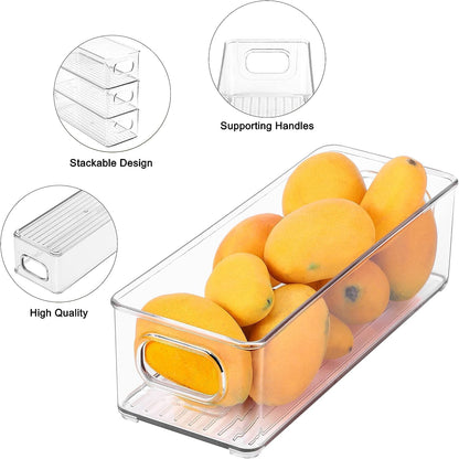 Set of 8 Refrigerator Pantry Organizer Bins - Stackable Fridge Organizers with Handles for Pantry, Freezer, Kitchen, Countertops, Cabinets - Clear Plastic Food Storage Bins