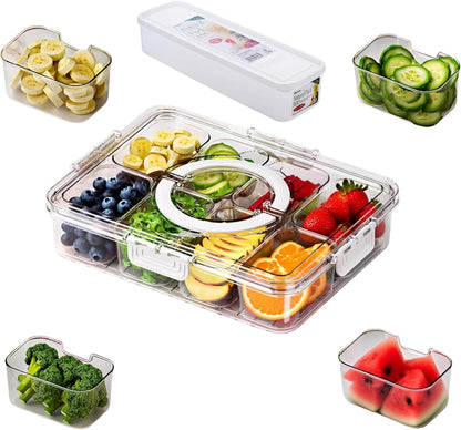 Snackle Box without Ice Pack,Container with Handle,8 Compartment Divided Bento Boxs,Picnic Essentials Storage Container with Lid & Handle+A 11.4" Length Pasta Box for Outdoor Party,Travel,Refrigerator