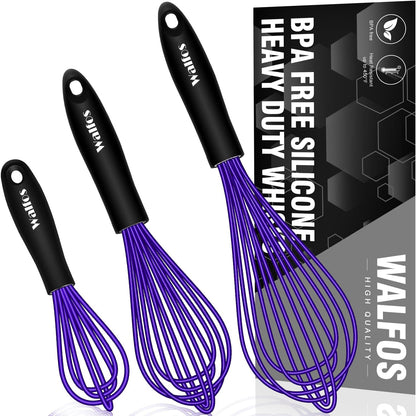 Walfos Silicone Whisk,Stainless Steel Wire Whisk -Heat Resistant 480°F Kitchen Whisks for Non-stick Cookware,Balloon Egg Beater Perfect for Blending,Whisking,Beating,Frothing & Stirring,Black