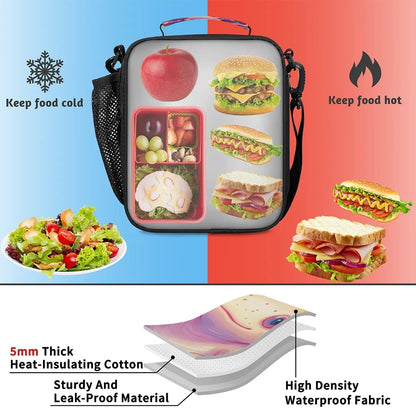 Insulated Lunch Box for Girls Kids Axolotl Lunch Bags Reusable Portable Lunchbox with Adjustable Shoulder Strap and Water Bottle Holder for Work School Travel