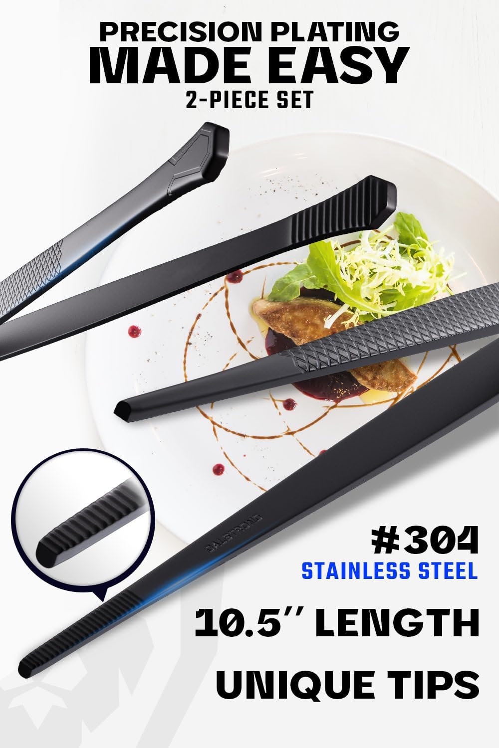 DALSTRONG Chef Tweezers Professional Kitchen Tongs- 12" high-precision Tweezer Tongs for Cooking - Stainless Steel Black w/vTitanium Coating -BBQ, Plating, Multi-use