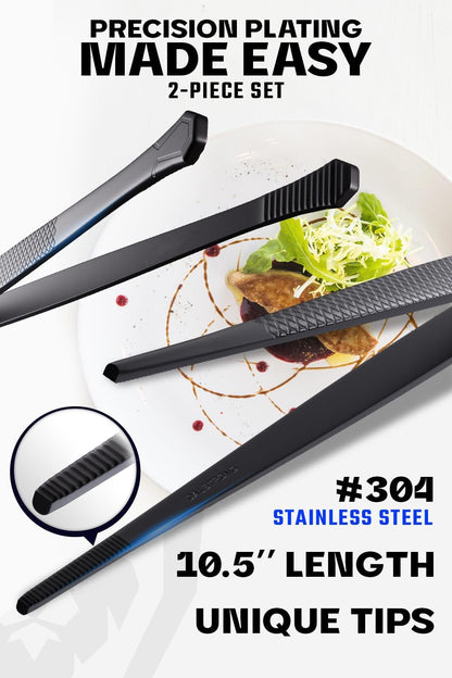 DALSTRONG Chef Tweezers Professional Kitchen Tongs- 12" high-precision Tweezer Tongs for Cooking - Stainless Steel Black w/vTitanium Coating -BBQ, Plating, Multi-use