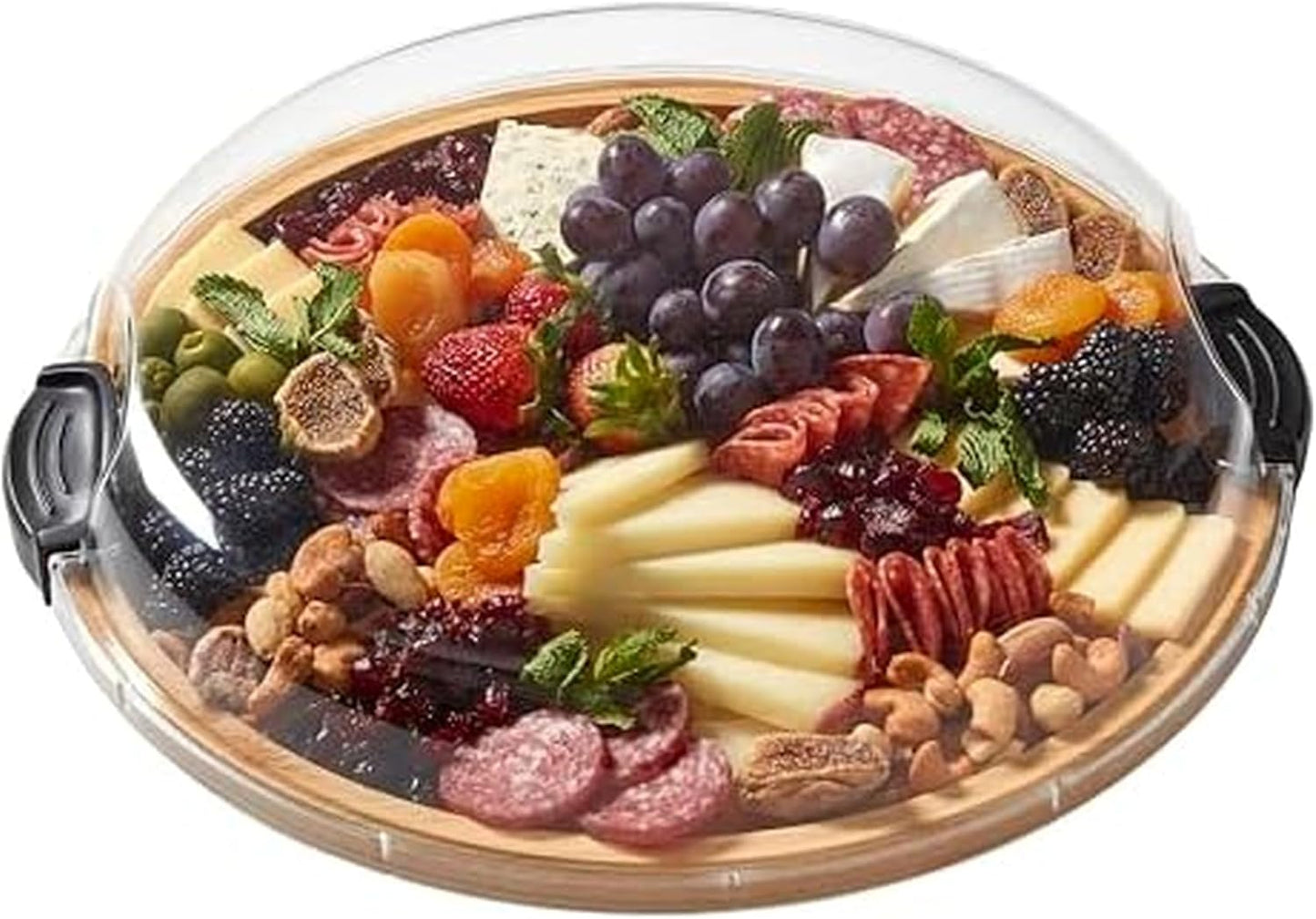 FARBERWARE Build-a-Board Cutting Board with Lazy Susan Turntable, Five Compartments, and Clear Locking Lid for Charcuterie, Snacks, and More, Acacia