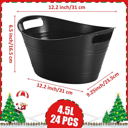 Norme 24 Pcs Oval Storage Tub with Handles, 4.5l Plastic Ice Buckets Bulk for Wine Beer Champagne Drink Cooler Beverage Storage Tub for Parties BBQ Weddings Party Outdoor Celebration(Blue & Red)