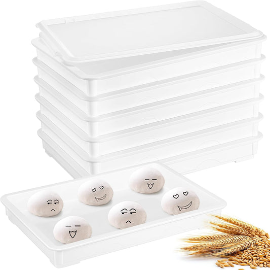Tioncy 6 Pack White Pizza Dough Proofing Box Tray with Lid 22.44" x 15" x 2.8" Stackable Dough Proofing Containers for Pizza Bread Resistance to Impact Temperature Changes Commercial Family Use