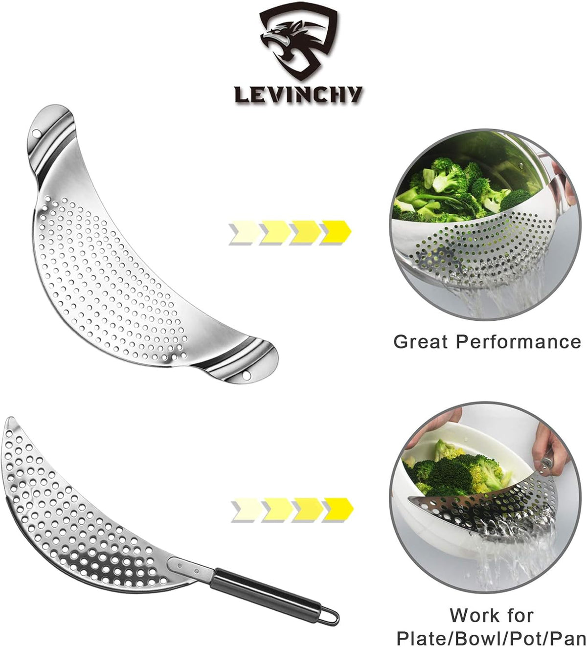 2-Piece Stainless Steel Kitchen Pot Strainer Double Handles