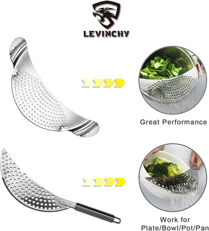 2-Piece Stainless Steel Kitchen Pot Strainer Double Handles