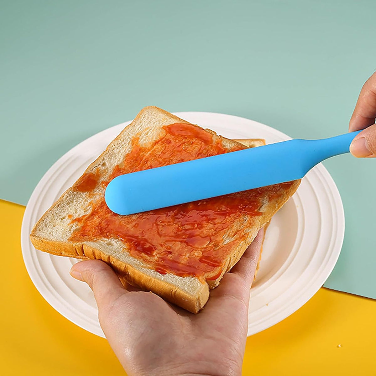 【6 Pack】Silicone Jar Spatula,Cake Cream Butter Spatulas,Icing Spatula,Sourdough Spatula with Long Handle, Jar Scraper Spatula (Black,Red,Orange,Blue,Green,Purple)