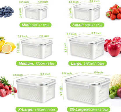 10 Pieces Fruit Storage Container for Fridge, 5 Pack Plastic Fruit Containers for Fridge with Removable Colander, Container for Fruit Berry Salad, BPA Free Kitchen Refrigerator Organizers
