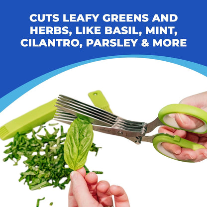 Jenaluca 5-Blade Herb Scissors, Stainless Steel Kitchen Shears, Green