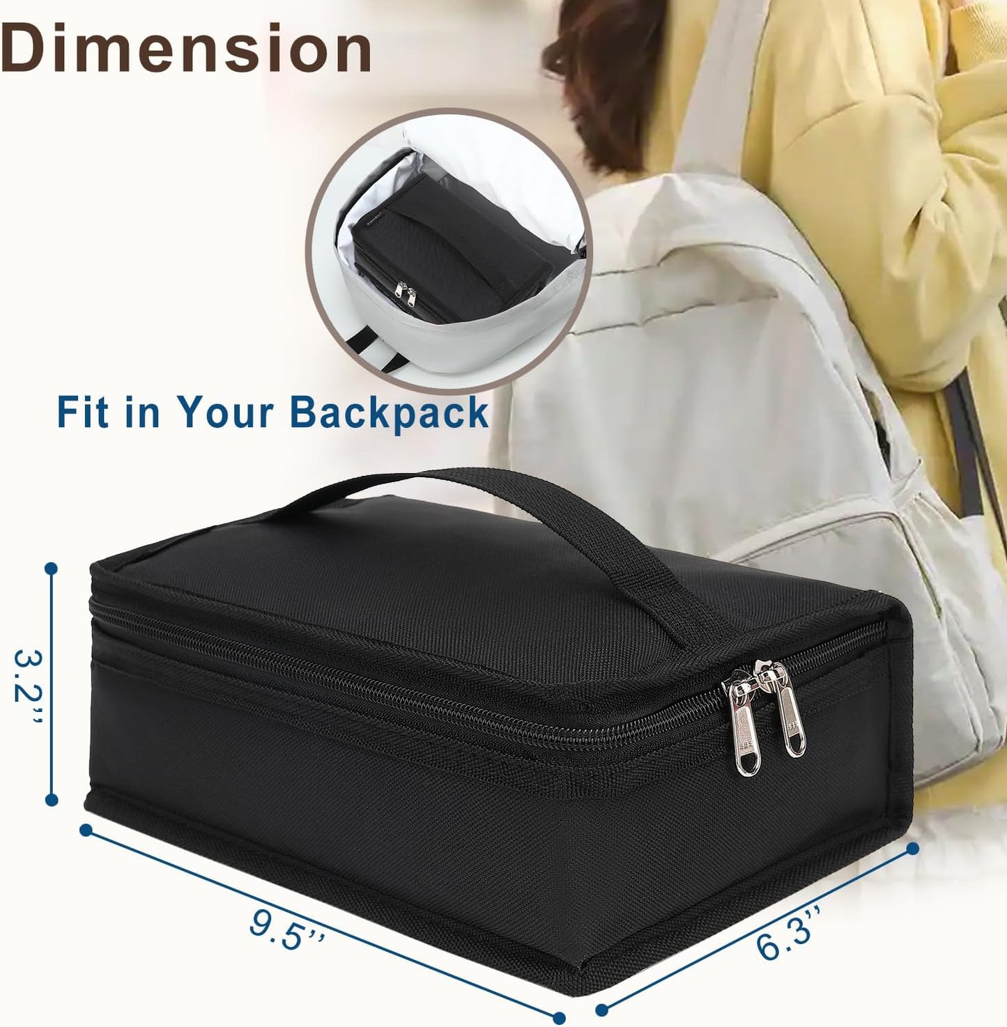FlowFly Small Insulated Lunch box Portable Soft Bag Mini Cooler Thermal Meal Tote Kit with Handle for Work & School, Black