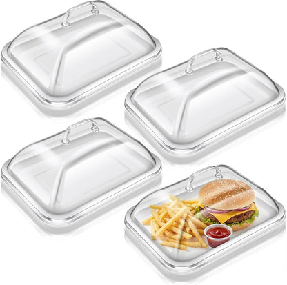 4 Pack Clear Acrylic Serving Tray with Dome Lid Rectangular Food Tray for Cake Dessert Buffet Serving Food Banquets Parties Restaurant Display,10.83 x 8.46 x 5.59 in