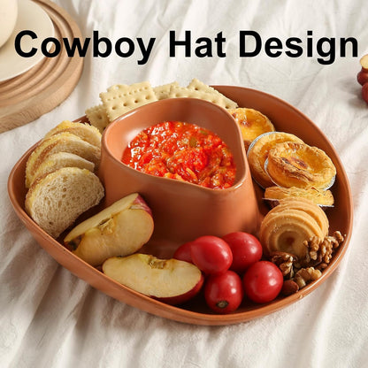 Chip and Dip Serving Set Bowl Cowboy Hat Chips and Salsa Serving Dish.10.6 x 11.6 x 3.5 in White
