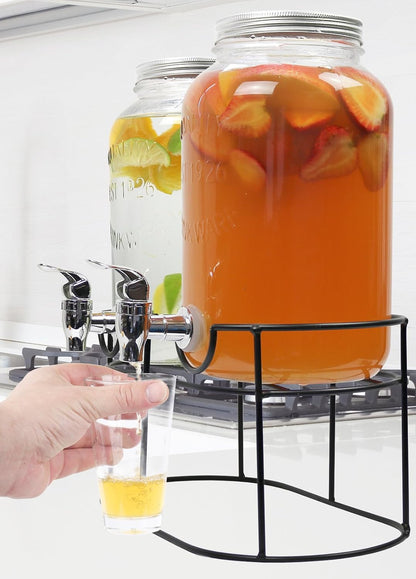 Estilo Gallon Drink Dispenser with Stand - Glass Beverage Dispenser with Stand for Weddings - Sun Tea Jar with Spigot 1 Gallon - Countertop Glass Water Dispenser for Lemonade and Parties