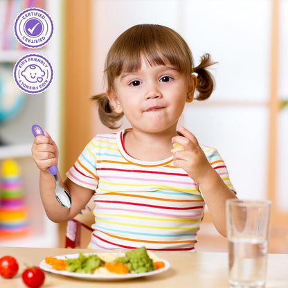 Lehoo Castle 6 Pieces Toddler Utensils, Kids Silverware for 2 3 4 Years Old, Stainless Steel Fork and Spoon Set with Plastic Handle, Safe Toddler Cutlery (Dinosaur)