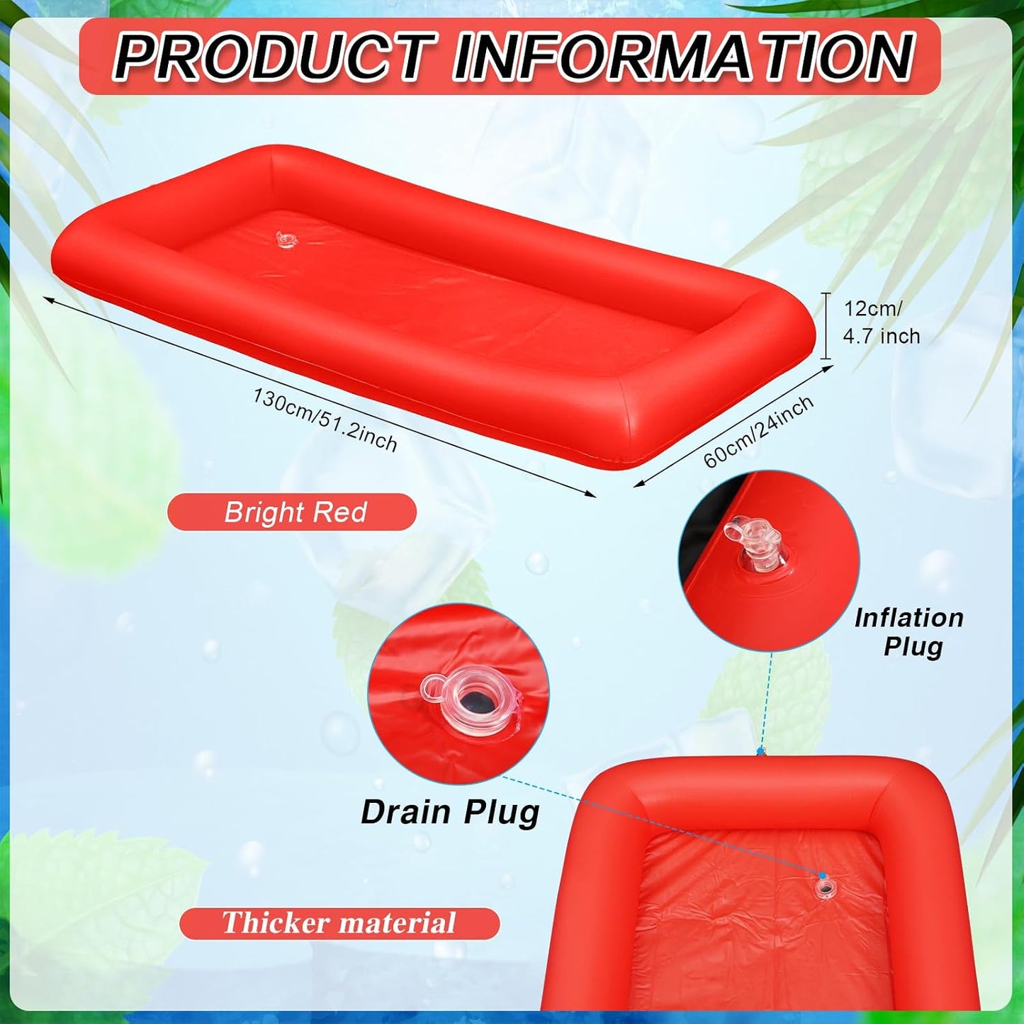 Leitee Inflatable Serving Bar with Drain Plug 52 x 24 x 5'' Inflatable Ice Serving Buffet Bar for Party Food Cooler Buffet Drink(Black,Basic Style)