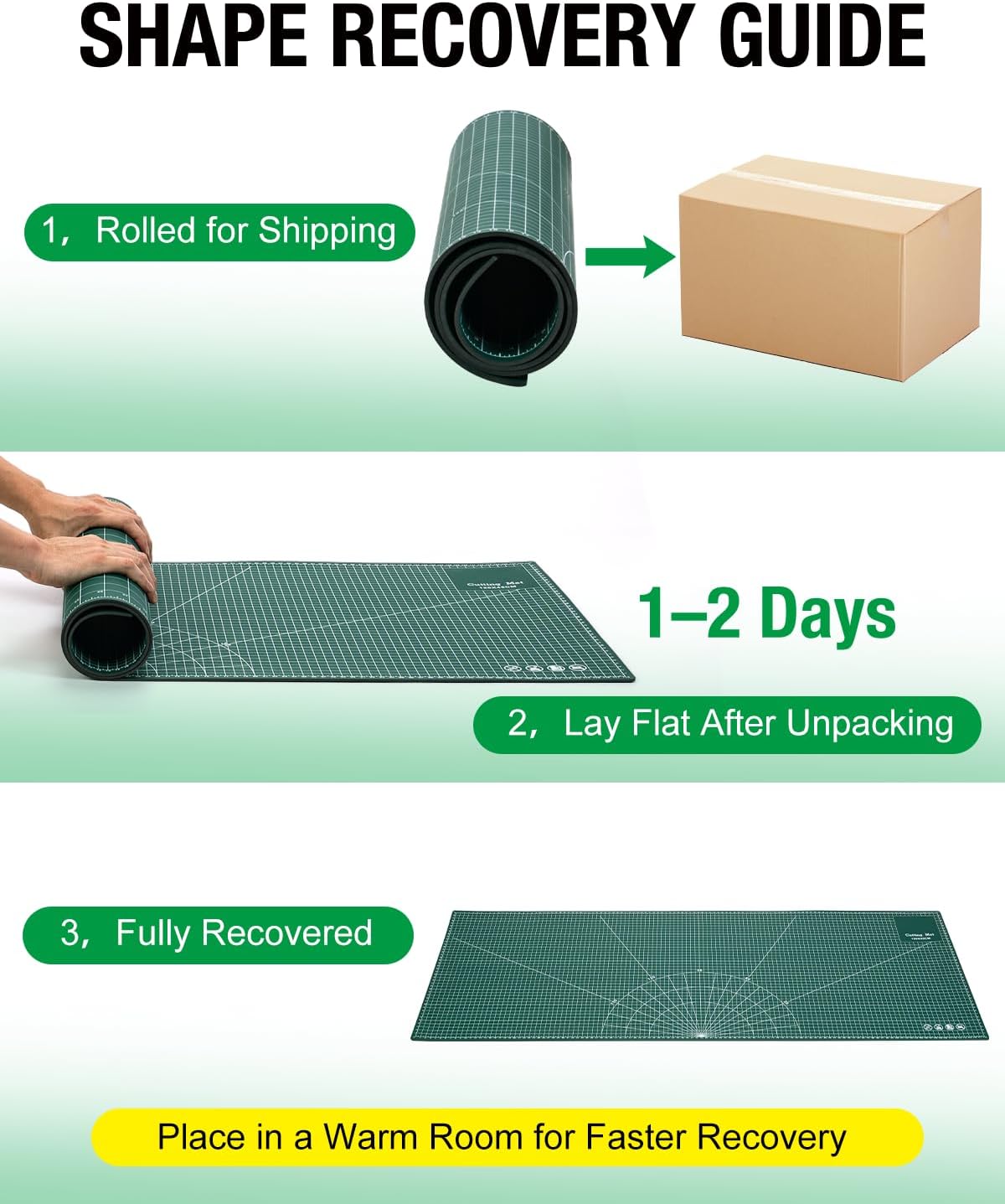 Self Healing Cutting Mat, 35" × 15", Double-Sided Rotary Cutting Mat for Sewing, Quilting, Scrapbooking & Craft, Large Craft Cutting Board for Hobby Use, Green