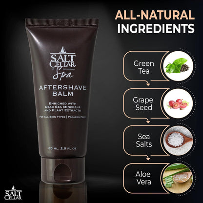 Salt Cellar Dead Sea Aftershave Balm – All-Natural Men’s After Shave with Botanical Extracts. Soothes Razor Burn, Hydrates Skin, and Absorbs Fast. Paraben-free. (Dead Sea Minerals)