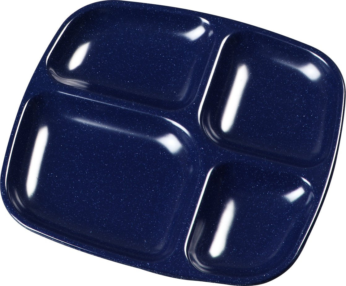 Carlisle FoodService Products Melamine Lunch Tray with 4 Compartments, Right Handed Cafeteria Tray with Divided Compartments for Food, 10" x 9.75", Dark Blue