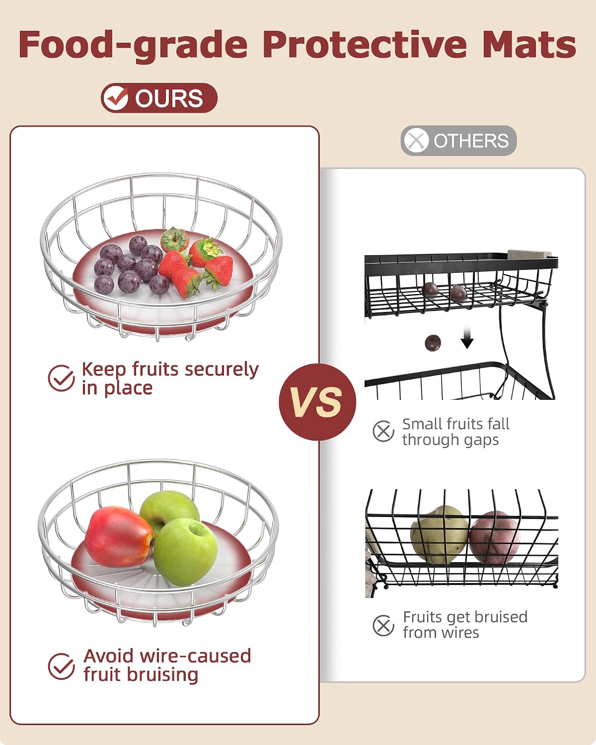Sevenblue 2 Tier Large Fruit Basket for Kitchen Counter with Removable Banana Hanger - Sturdy Iron Fruit Bowl for Kitchen Counter and Vegetable Holder, Fruit Holder for Home Decor, Black