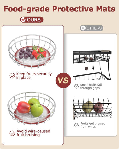 Sevenblue 2 Tier Large Fruit Basket for Kitchen Counter with Removable Banana Hanger - Sturdy Iron Fruit Bowl for Kitchen Counter and Vegetable Holder, Fruit Holder for Home Decor, Black
