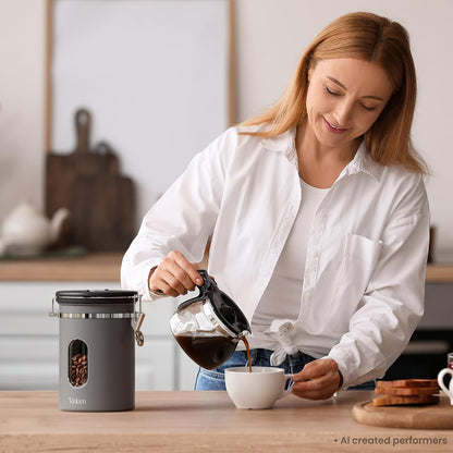 Veken Coffee Canister with Window, Family Choice Awards Winner, Airtight Stainless Steel Home Kitchen Food Storage Container with Lids for Grounds, Beans, Tea, Flour,Cereal,Sugar Jars,Scoop,16OZ,Black