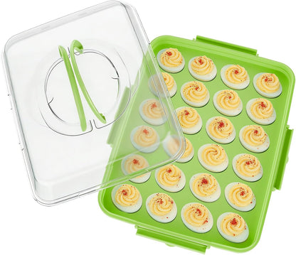Deviled Egg Containers with Lid - Reusable Platter 2 Pack 48 Count Storage Tray with Handle for Potlucks, Tea Parties, Party, Thanksgiving, Picnics, Refrigerator, Christmas, Easter, Brunches (Blue)