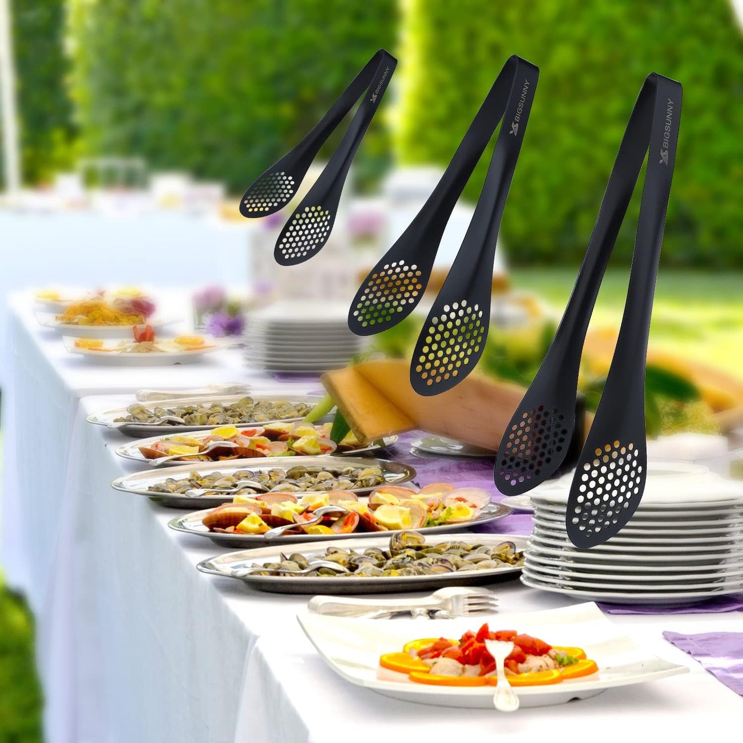 MSY BIGSUNNY Chef Kitchen Tongs Stainless Steel Food Serving Tongs Set Buffet tongs (silver 7" 9" & 11", 3 pack)