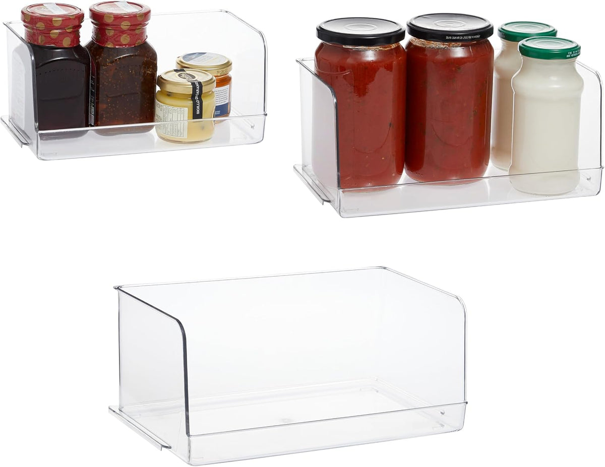 SIMPLEMADE Clear Refrigerator Organizer Bins - Clear Bins for Fridge, Containers for Fridge and Freezer, Multipurpose Storage for Kitchen, Office, Bathroom, Pack of 3 (Design 2)
