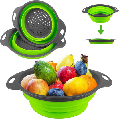 Collapsible Colander Set of 3 Square Silicone Kitchen Strainer Set 1 pcs 9.6 Quart, 1 pcs 6 Quart,1 pcs 4 Quart Perfect for Draining Pasta, Vegetable and fruit for Kitchen and Travel Use