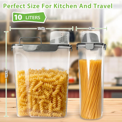 Viretec Rice Storage Container, 15 to 20lb Dry Food Airtight Dispenser, Pet Dog Cat Food Canister, BPA Free Clear Plastic Kitchen and Pantry Bin for Oatmeal, Cereal, Pasta, Flour Pack of 2 Grey