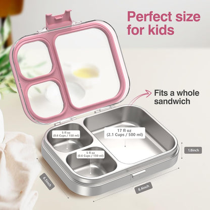HOMEKOL Stainless Steel Bento Lunch Box, 3-Compartment Leak-Proof Lunch Container for Kids & Adults, BPA/BPS-Free 304 Metal Food Box, Dishwasher Safe, Clear Tritan Lid, Green (Not Insulated)
