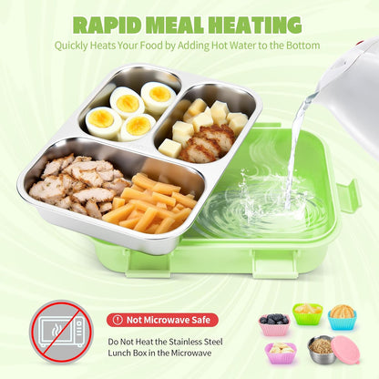 Kids Stainless Steel Bento Box, 3 Compartments Leakproof Lunch Box, Portable Food Storage Containers with Silicone Lids BPA-Free for Office, Picnics, Travel, Blue