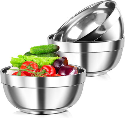 3 Pack Stainless Steel Bowls, 12oz Double-Walled Insulated Serving Dishes Snack Bowls for Ramen, Salad, Ice Cream, Soups