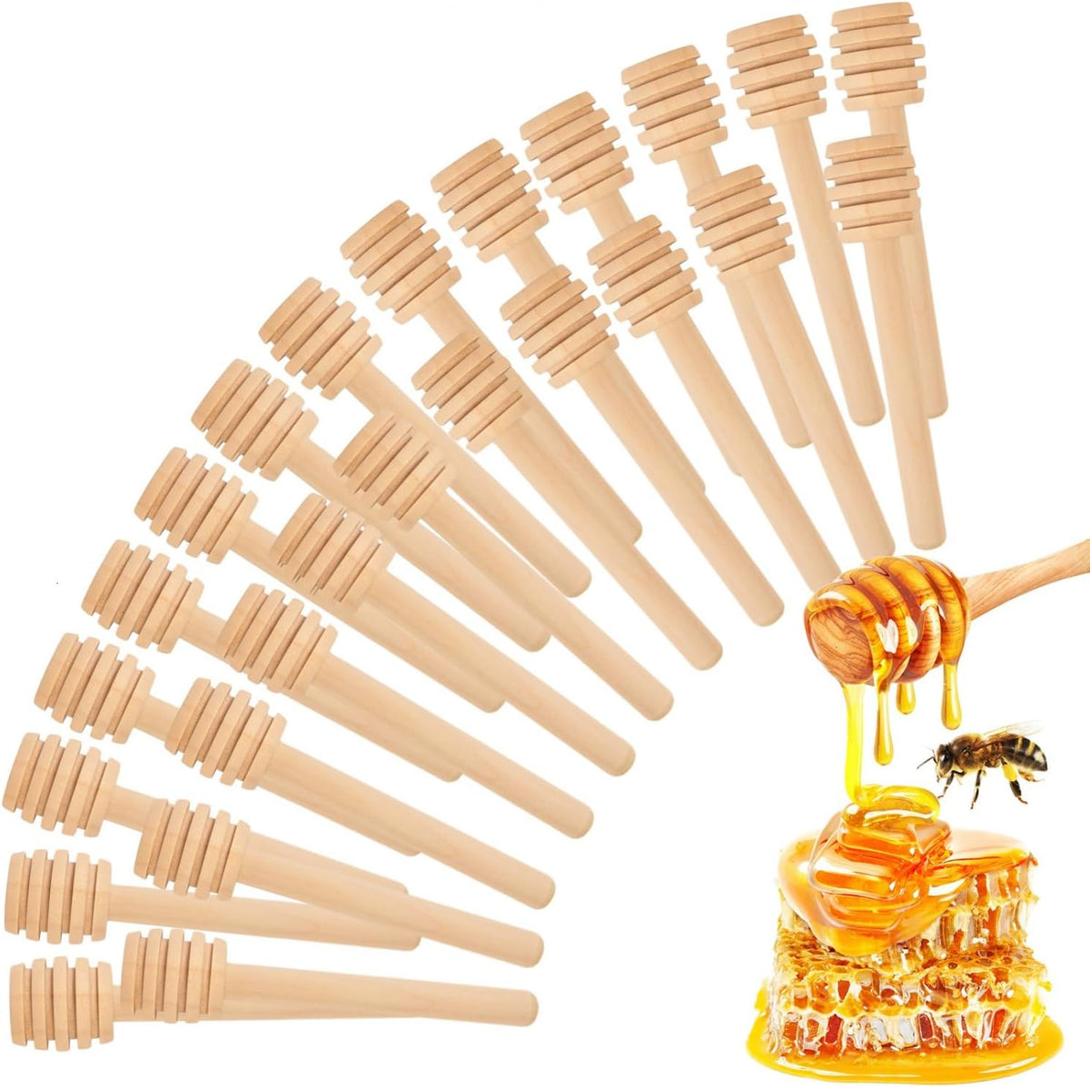 Wooden Honey Dipper Sticks, 3 Inch Honey Sticks Mini Honeycomb Sticks, Mini Honey Dipper Honey Stirrers for Honey Jar Dispense Drizzle Honey and Wedding Party Favors Gift