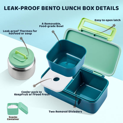 JXXM Bento Lunch Box for Kids With 8oz Thermo, Leakproof Bento Box with with 2 Compartments, Insulated Bottle, Lunch Bag, BPA Free Dishwasher Safe for School Girls Boys (Pink)