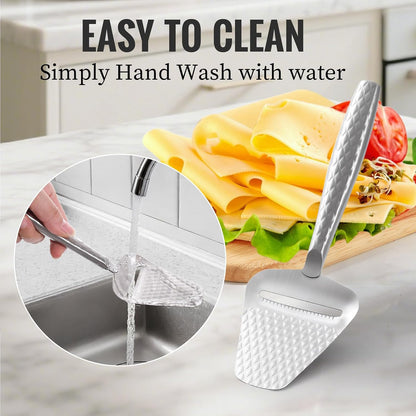 Stainless Steel Cheese Slicer – Effortless Slicing for All Cheeses – Premium Handheld Cheese Cutter – Cheese Plane for Block Cheese – Quilted Pattern Reduces Resistance, Non-Stick & Ergonomic Grip