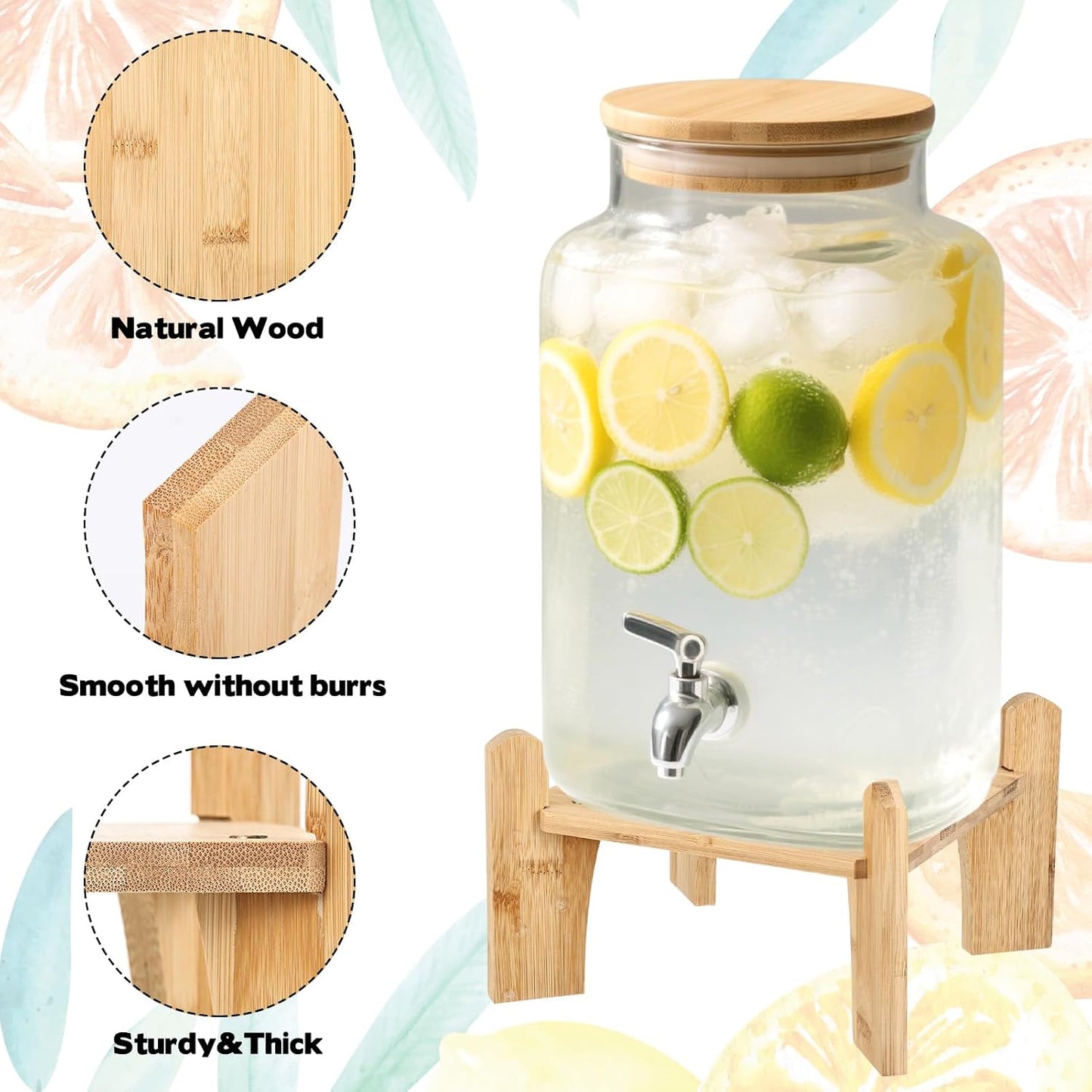 Natural Wooden Drink Dispenser Stand, Beverage Dispenser Stand and Water Jug Holder Glass Water Jugs Base for Families Parties and Catering Events, Fit Max 9.5 Inch Glass Water Pitcher