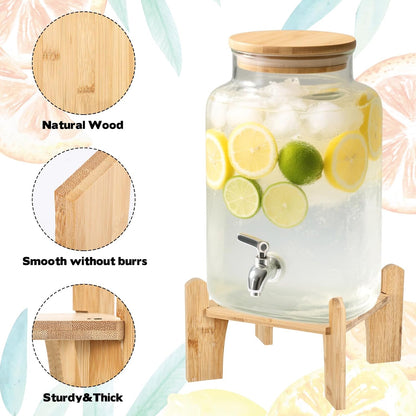 Natural Wooden Drink Dispenser Stand, Beverage Dispenser Stand and Water Jug Holder Glass Water Jugs Base for Families Parties and Catering Events, Fit Max 9.5 Inch Glass Water Pitcher