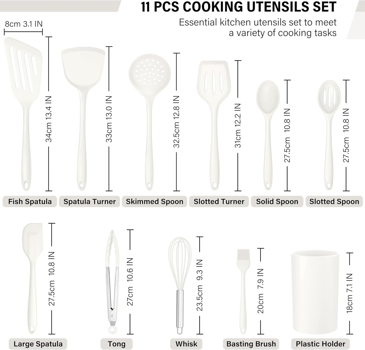 HaWare 11 PCS Silicone Cooking Utensils Set, Heat Resistant Kitchen Utensils with Holder, Food-grade Spatula Sets for Nonstick Cookware, Kitchen Tools Gadgets Include Fish Turner, Spoon (Black)