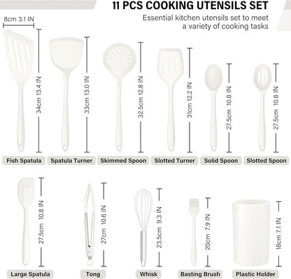 HaWare 11 PCS Silicone Cooking Utensils Set, Heat Resistant Kitchen Utensils with Holder, Food-grade Spatula Sets for Nonstick Cookware, Kitchen Tools Gadgets Include Fish Turner, Spoon (Black)