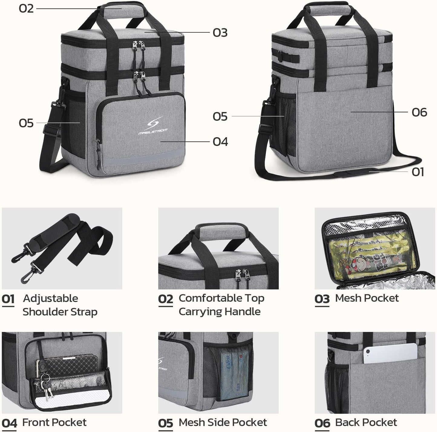 Maelstrom Lunch Box for Men,Insulated Lunch Bag Women/Men,Leakproof Lunch Cooler Bag, Lunch Tote Bag