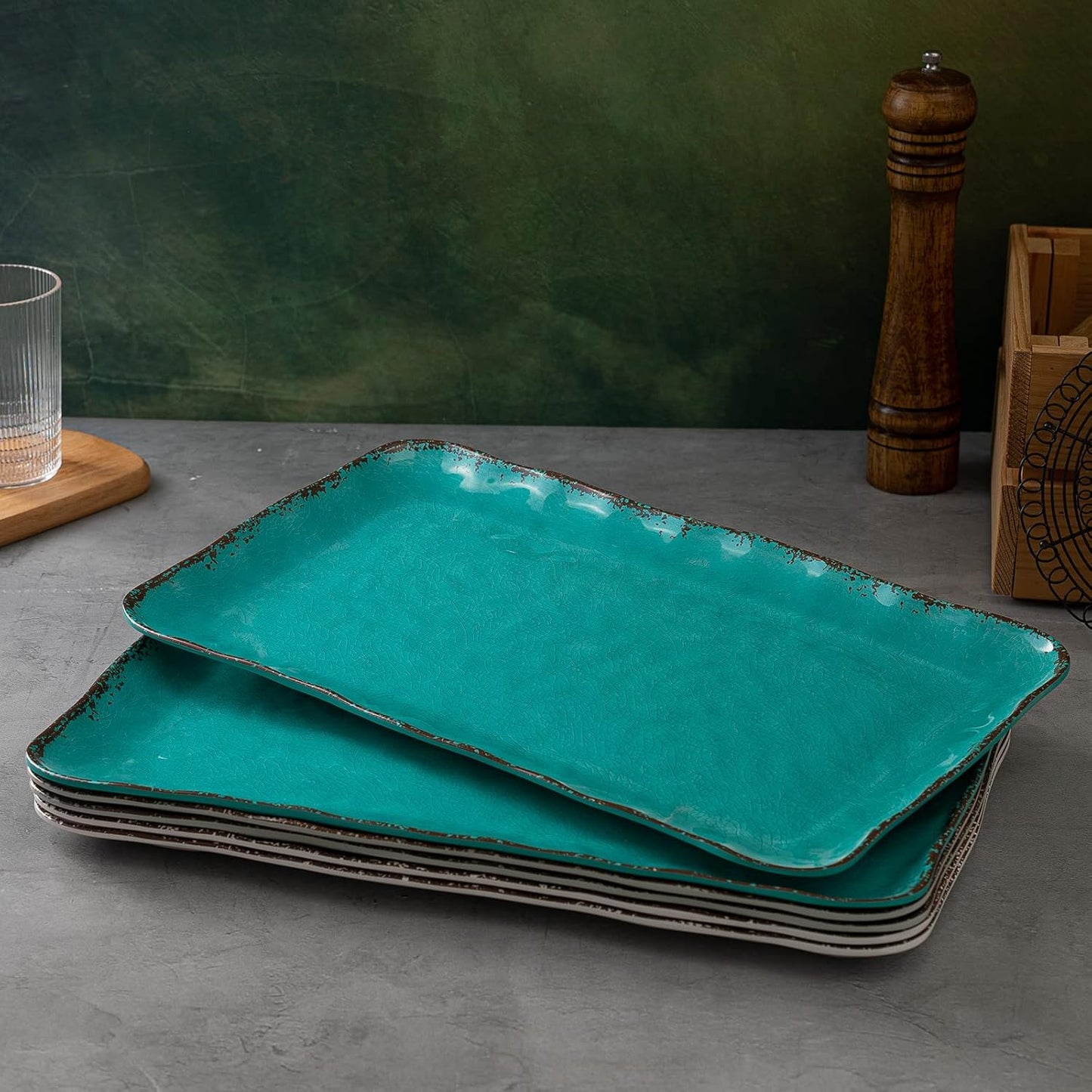 LEHAHA Grilling Prep and Serve Trays, BBQ Serving Platter, Melamine Serving Trays for Food, Set of 2, Great Gift for Father's Day, BBQ Lovers, Prefect for Chrismas Festival and Everyday use.