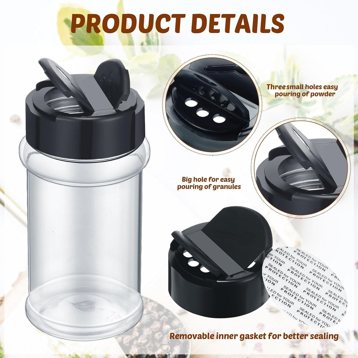 Jadive Plastic Spice Jars with Shaker Lids, 5.5oz, Black