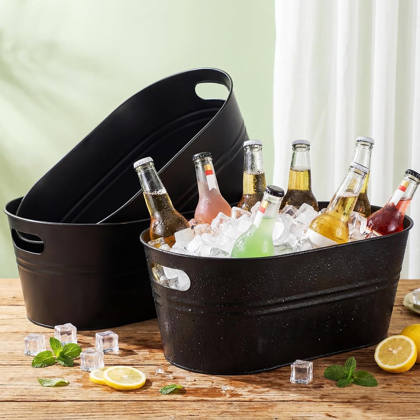 Shimeyao 12 Pcs Galvanized Tub 3 Gallon Metal Ice Buckets for Parties Beverage Tub Large Drink Beer Wine Bucket with Handles Champagne Cocktails Cooling for Parties Mimosa Bar Supplies (White)