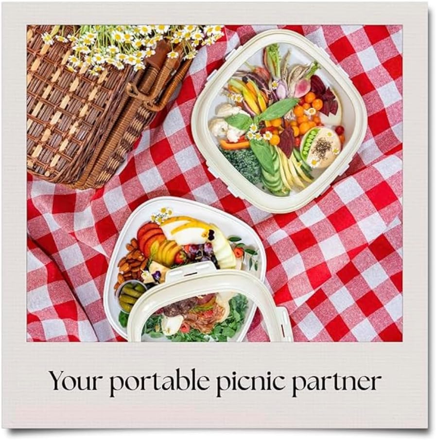 Crudités | Portable Snack Tray | Rectangle 2-Pack | Cream White | Reversible Stretch Lid Food Containers | BPA-Free, Freezer & Dishwasher Safe | Meal-Prep, Charcuterie, Salads, Picnic, Travel